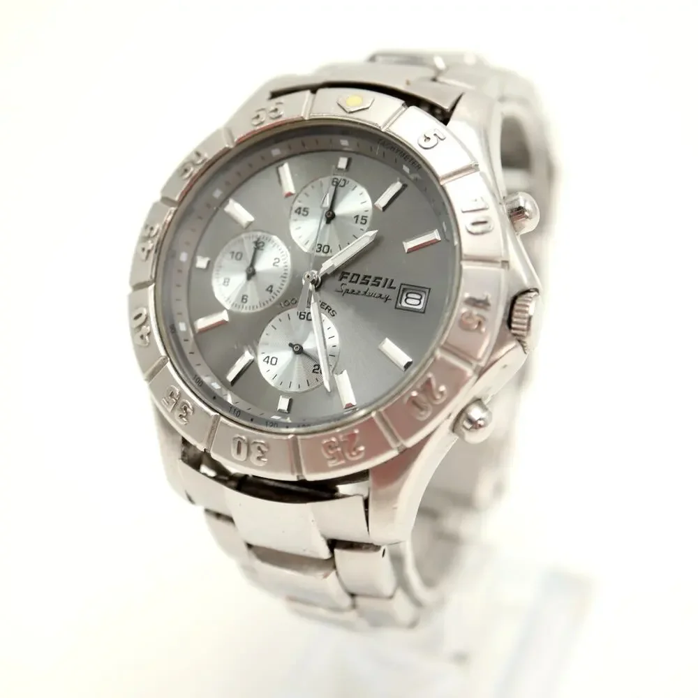 Fossil Speedway Silver Tone Chronograph 41mm Watch Steel CH2331 w New Battery
